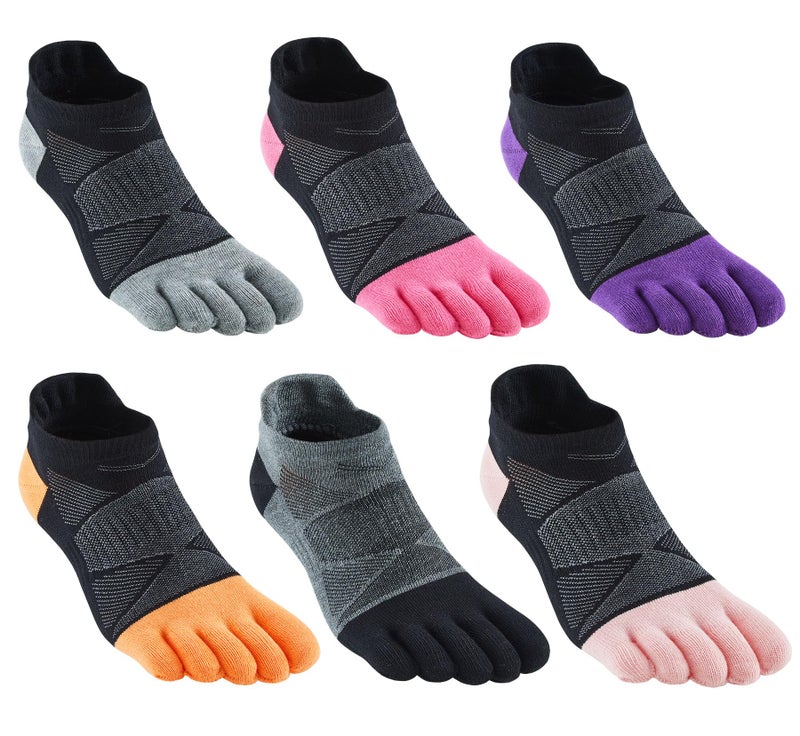 Fasot Toe Socks Women No Show Low Cut 5 Finger Cotton Mesh Wicking Athletic 6 Pack - Image 1