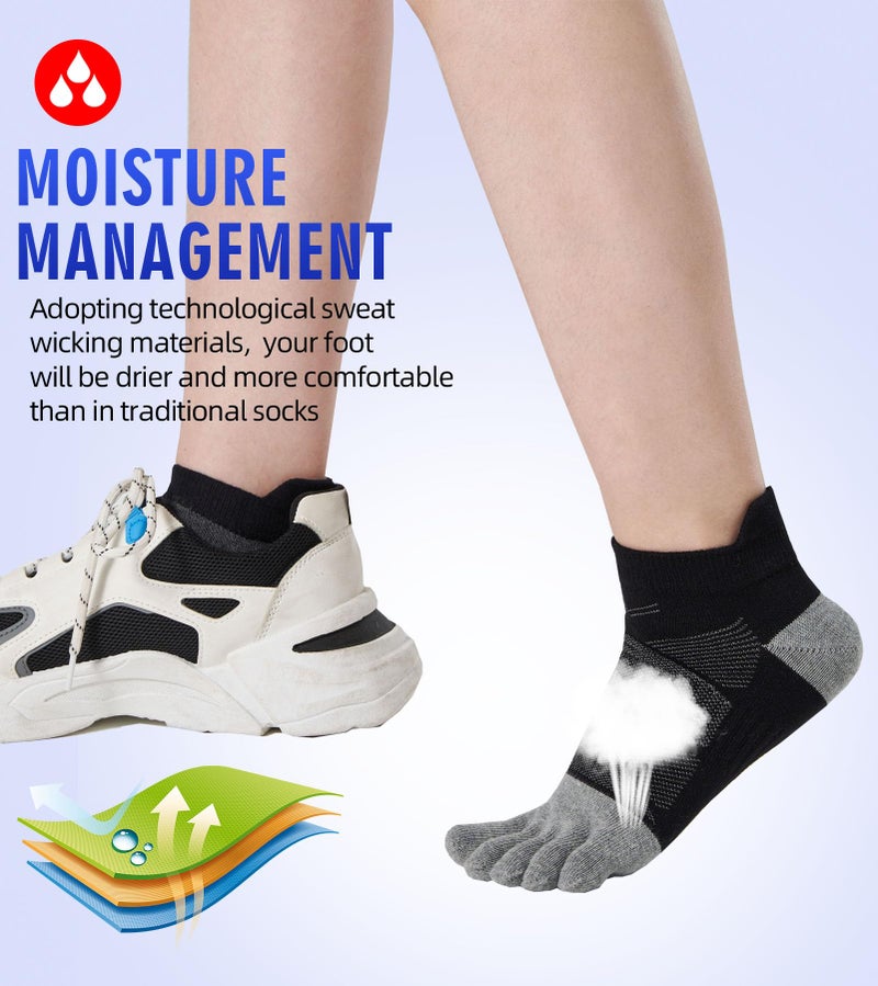 Fasot Toe Socks Women No Show Low Cut 5 Finger Cotton Mesh Wicking Athletic 6 Pack - Image 4