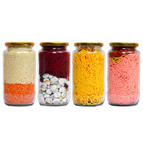 Ash  Roh Ash & Roh Set of -4 Big Round Glass Mason Jars with air Tight Cap Multi Purpose Jar for Kitchen/Pickle Jar Capacity 1 Liter - Image 1