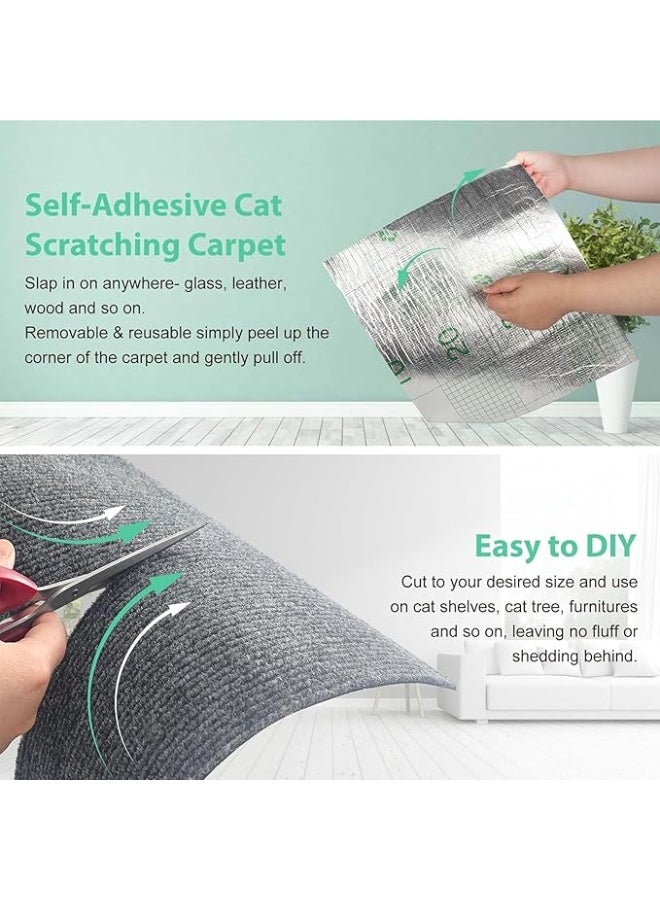 ROUNY Cat Scratcher Mat, 78.7"x15.8" Trimmable Self-Adhesive Cat Carpet Mat Replacement for Cat Tree Shelves, Steps and Scratching Posts, DIY Scratch Couch Furniture Door Protector - Image 3