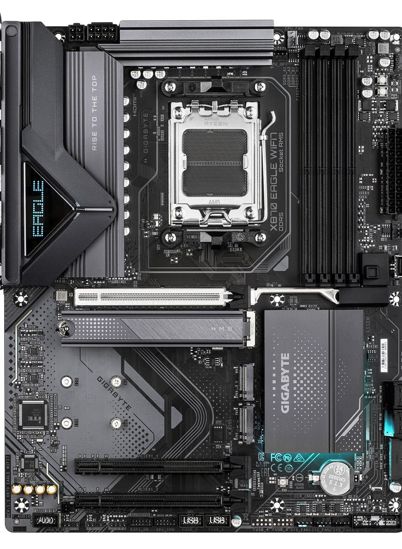 جيجابايت لوحة أم X870 EAGLE WIFI7 (الإصدار 1.x) ATX – مقبس AMD AM5، شريحة X870، 14+2+2 VRM رقمي مزدوج، DDR5 حتى 8000+MHz (OC)، PCIe 5.0 x16، 3× M.2 (1× PCIe 5.0، 2× PCIe 4.0)، USB4 40Gbps نوع-C، واي فاي 7 ثلاثي النطاق، LAN بسرعة 2.5GbE، HDMI، 4× SATA III، RGB Fusion، Q-Flash، EZ-Latch، دعم Smart Fan 6 - Image 2