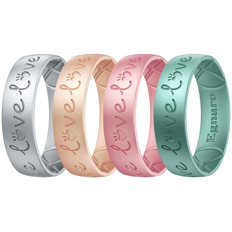 Egnaro Silicone Rings for Her, Etched Classic Rubber Wedding Bands Women, Breathable and Flexible Design, 6mm Wide - 2mm Thick - Image 1