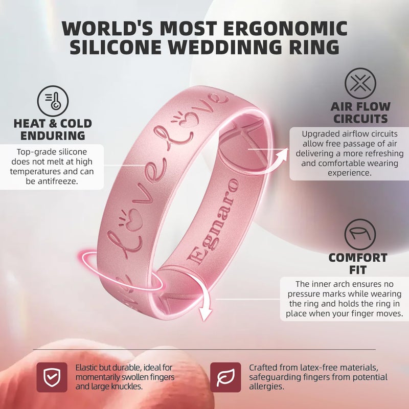 Egnaro Silicone Rings for Her, Etched Classic Rubber Wedding Bands Women, Breathable and Flexible Design, 6mm Wide - 2mm Thick - Image 2