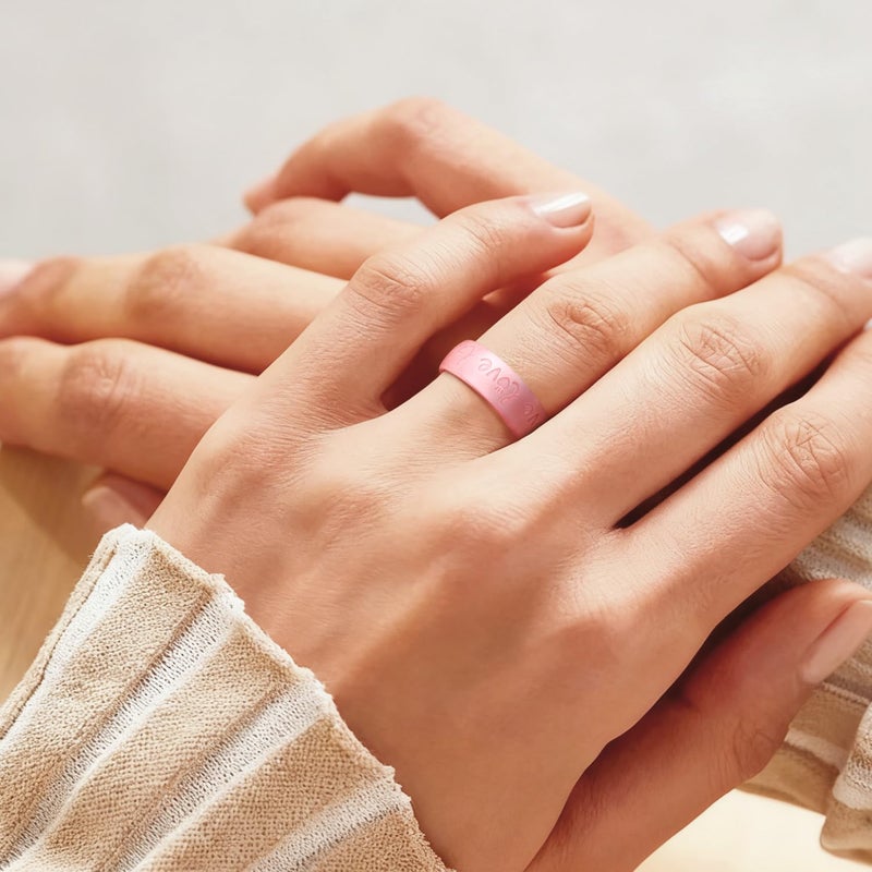 Egnaro Silicone Rings for Her, Etched Classic Rubber Wedding Bands Women, Breathable and Flexible Design, 6mm Wide - 2mm Thick - Image 3