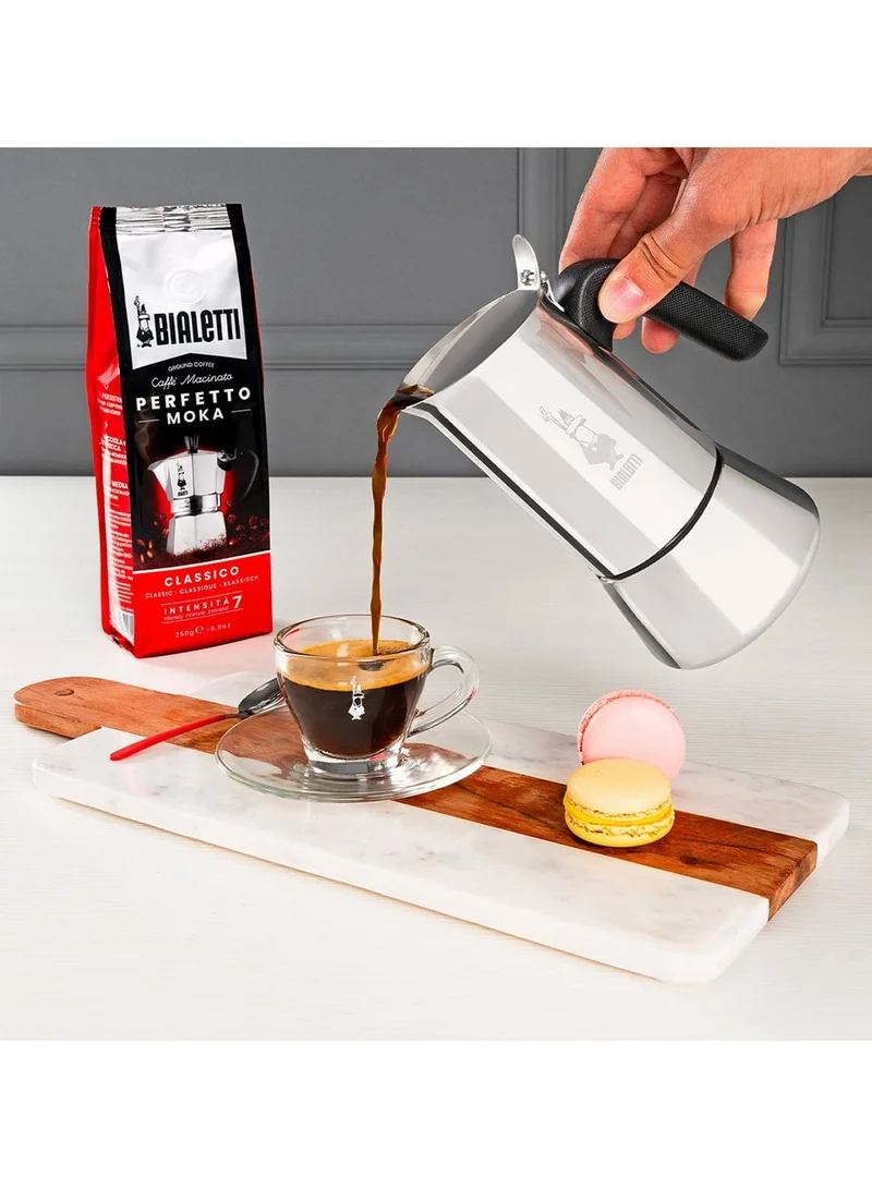 BIALeTTI New Venus Induction Stovetop Coffee Maker Suitable For All Types Of Hobs Stainless Steel Silver 4 Cups 5.7 Oz