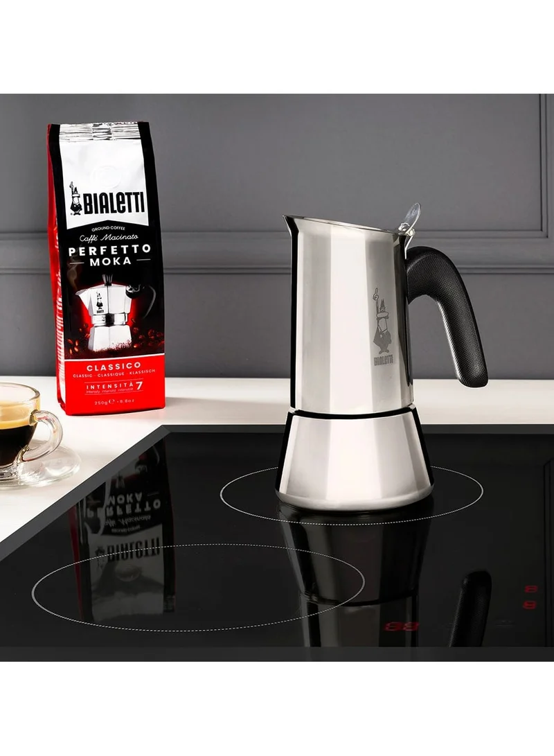 BIALeTTI New Venus Induction Stovetop Coffee Maker Suitable For All Types Of Hobs Stainless Steel Silver 4 Cups 5.7 Oz