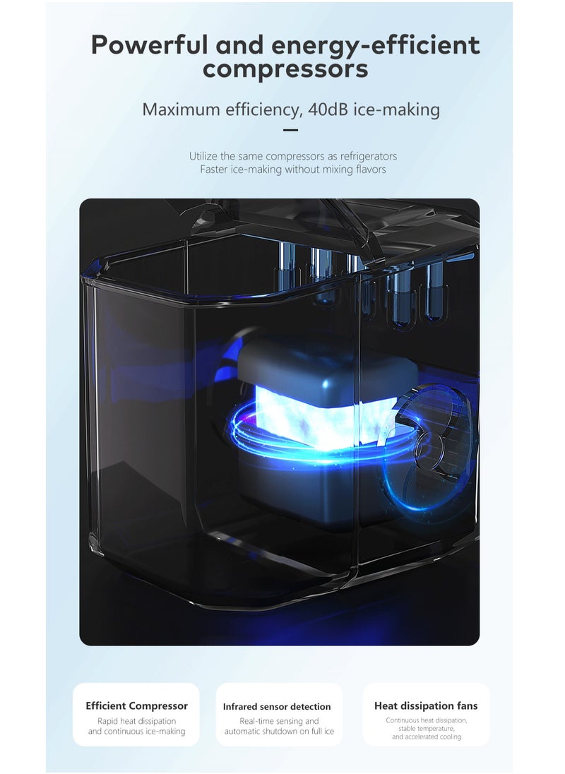 CKGO - Portable Ice Cube Maker Machine Making Bullet Ice 9pcs/6 to 10min Capacity 1.3L/60pcs Automatic Self Cleaning Countertop with Ice Scoop for Home Kitchen Coffee Shops - Image 1