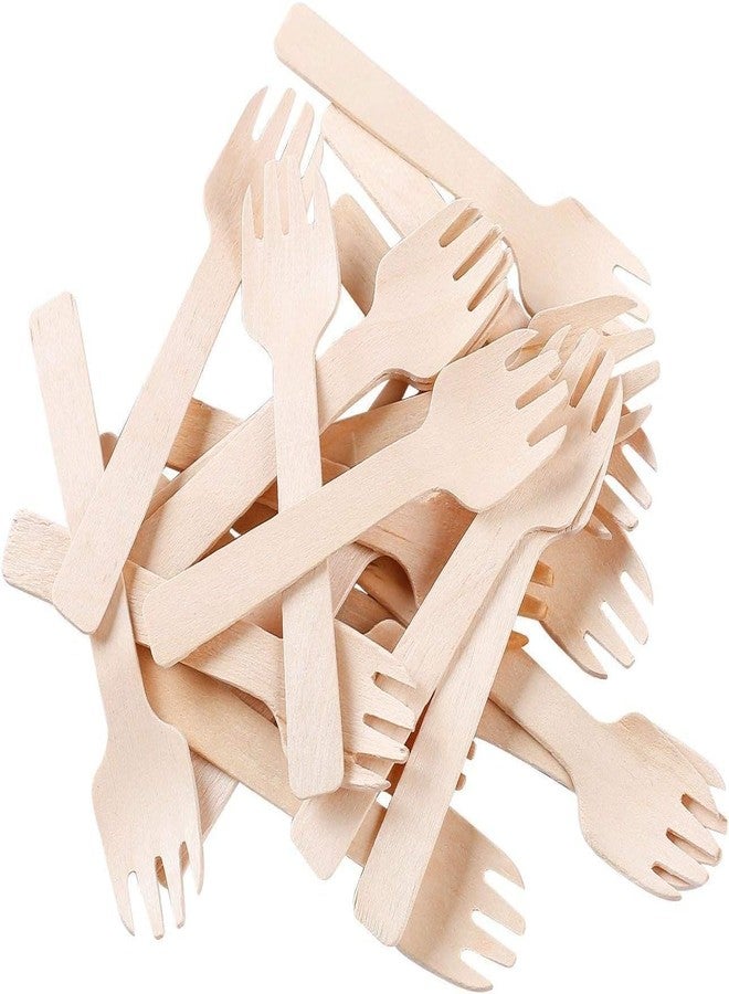 Adaamya® - 4" - 100 pcs Mini Disposable Wooden Spork 100, Biodegradable Compostable Birchwood Fork Spoon for Carnival Birthday Party Supplies (100) - Image 1