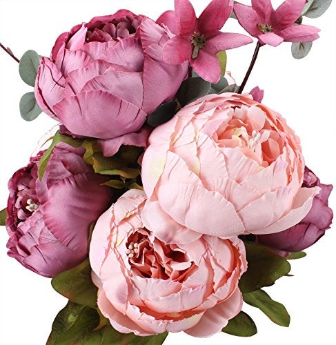 Duovlo Fake Flowers Vintage Artificial Peony Silk Flowers Wedding Home Decoration,Pack of 1 (New Sweetened Bean) - Image 1