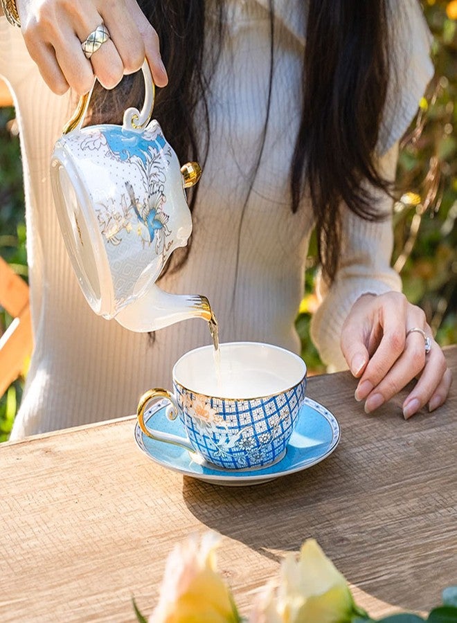 ACMLIFE Tea for One Teapot and Cup, Vintage Floral Porcelain Tea Set for One, Bone China Teapot with Cup Set, Tea Pot Gift for Women (Blue-B) - Image 5
