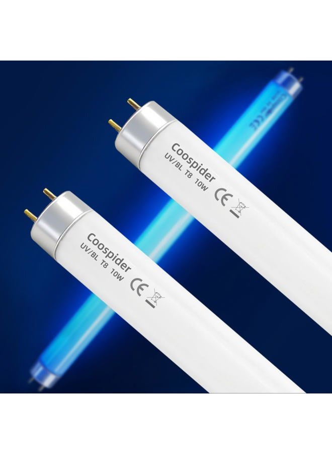 COOSPIDER 2-Pack T8 F10 U/V BL 10W Replacement Light Bulb CFL Fluorescent Straight Tube 13 Inch - Image 1