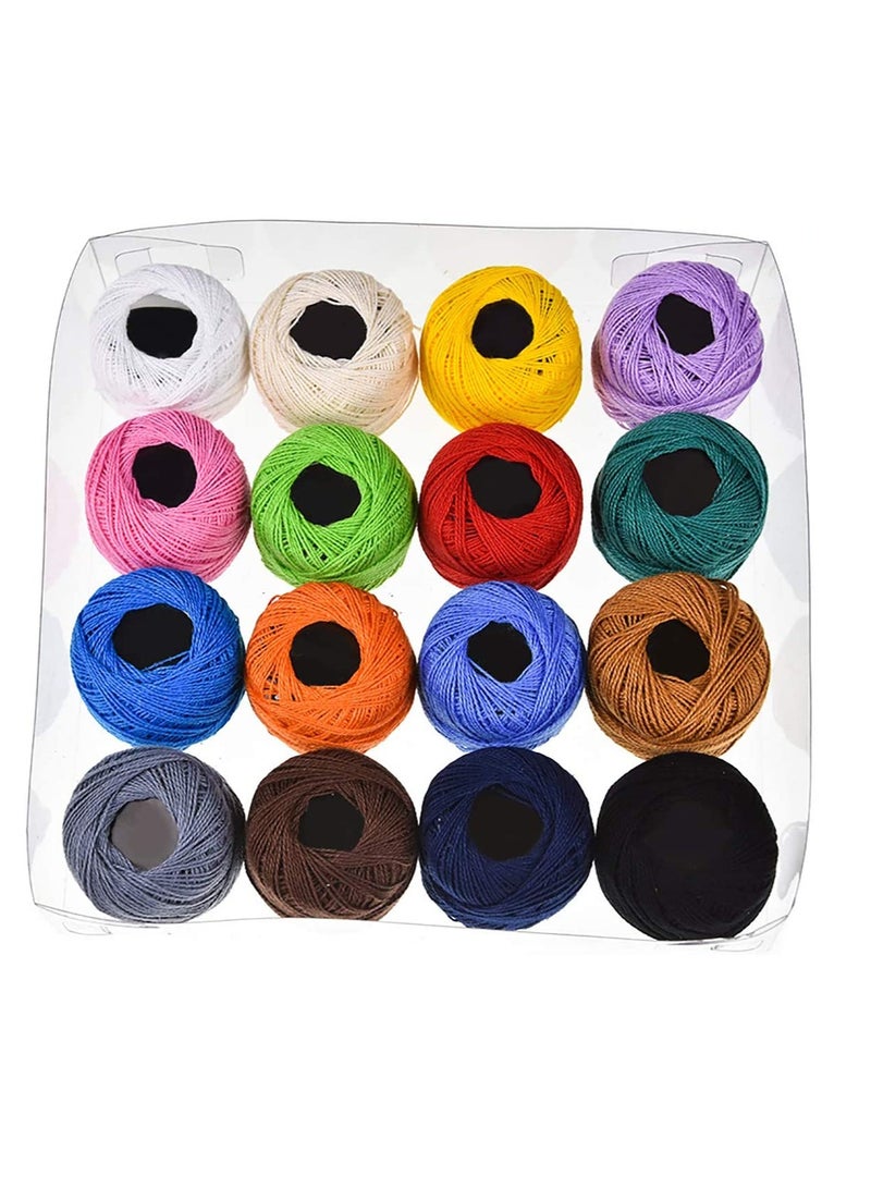 Crochet Cotton, Crochet Thread Set, Cotton Yarn Balls,for DIY Craft Embroidery Crochet Cross, Plain Design Assorted Colors, Stitch Knitting Threads Hand Embroidery Knitting Threads (16pcs) - Image 1