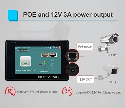 EVERSECU 5 in 1 CCTV Tester Support Up to 4K IP Camera & 720P/1080P/3mp/4mp/5 Megapixel AHD, TVI, CVI & CVBS Analog Camera, 4" Touch Screen Security Video Monitor, POE Out, IP Scan, UTP Cable Test - Image 5