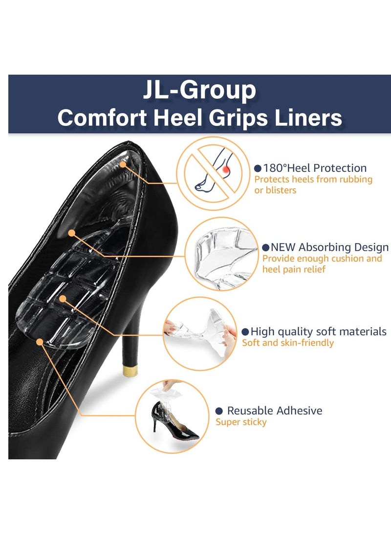 SOLARAE Heel Grips for Loose Shoes, Shock Absorbing Gel Heel Pads, Prevent Blister and Slip, Heel Protector Shoe Inserts for Women Heels Improved Shoe Too Big Fit and Comfort (Clear+Beige) - Image 2