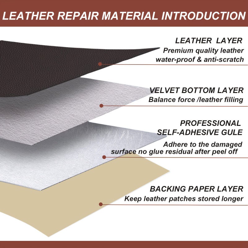 Beige Self Adhesive Leather Repair Patch 5.91x46 Inches Faux Leather Tape Kit for Sofa Car Seat Chair - Image 4