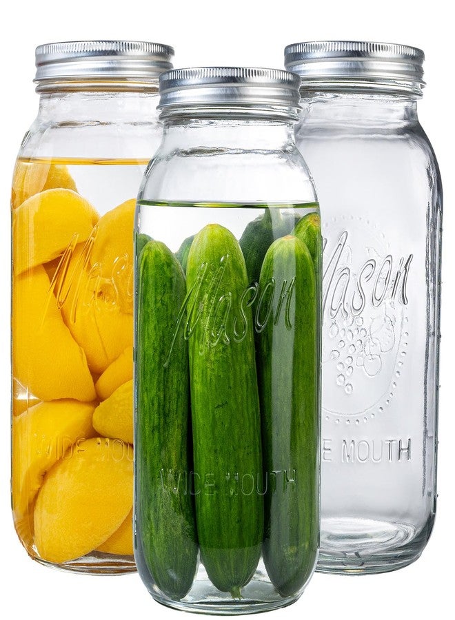 WELLIFE 3 Pack 64oz Wide Mouth Mason Jars,Half Gallon Mason Jar for Pickling, Canning, Fermenting and Food Storage, Microwave & Dishwasher Safe - Image 1