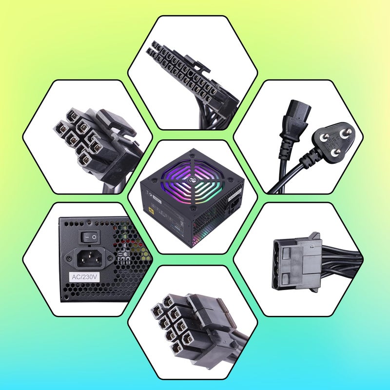 ZEBRONICS مزود الطاقة ZS500 500W مع مروحة RGB صامتة 120 مم، SATA x 3، 12V 28A (حد أقصى)، حماية من زيادة الجهد/الدوائر القصيرة - Image 5