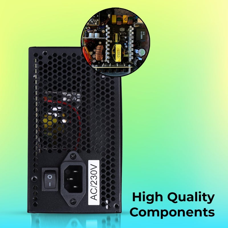 ZEBRONICS مزود الطاقة ZS500 500W مع مروحة RGB صامتة 120 مم، SATA x 3، 12V 28A (حد أقصى)، حماية من زيادة الجهد/الدوائر القصيرة - Image 3