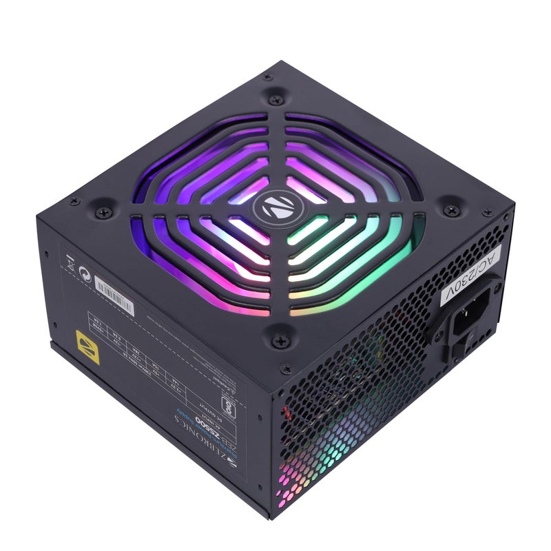 ZEBRONICS مزود الطاقة ZS500 500W مع مروحة RGB صامتة 120 مم، SATA x 3، 12V 28A (حد أقصى)، حماية من زيادة الجهد/الدوائر القصيرة - Image 1
