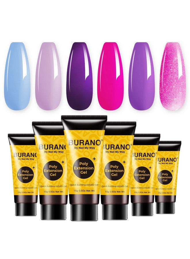 BURANO Poly Extension Gel Nail Kit 6 Colors Nail Poly Nails Builder Gel Set For Beginner & Professional Using Poly Nail Gel Kits Diy Starter Kit Nail Art Gift (Purple) - Image 1
