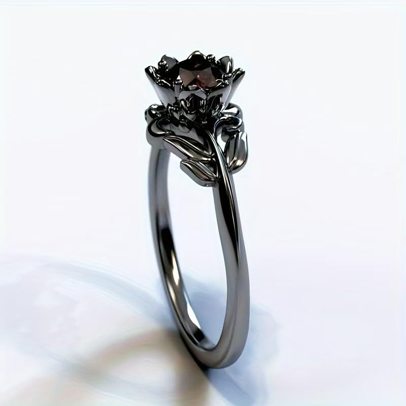 BlingNook Cubic Zirconia Rings For Women, Gothic Ring Black Flower Crystal Stackable Trendy Floral Eternity Travel Engagement Statement Wedding Birthday Jewelry Gift (Goth Black Red, 10) - Image 5