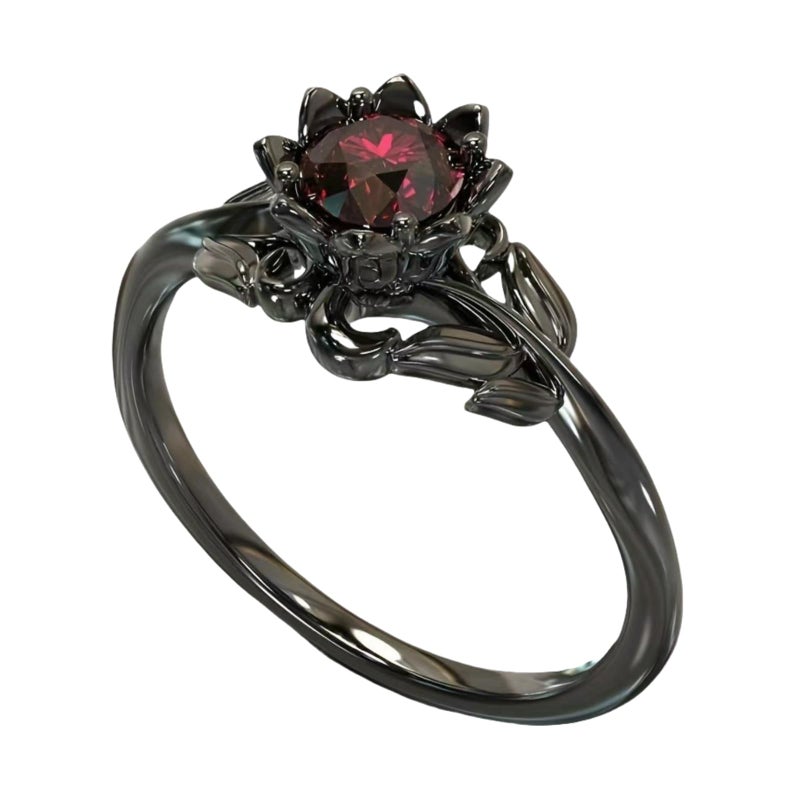 BlingNook Cubic Zirconia Rings For Women, Gothic Ring Black Flower Crystal Stackable Trendy Floral Eternity Travel Engagement Statement Wedding Birthday Jewelry Gift (Goth Black Red, 10) - Image 4