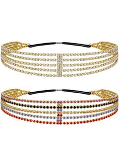 ANCIRS 2 Pack Multi Layered Elastic Headband For Women Adjustable Rhinestone Bridal Headpieces Stretchy Crystal Jewelry Hair Bands Accessories For Girls  - Image 1