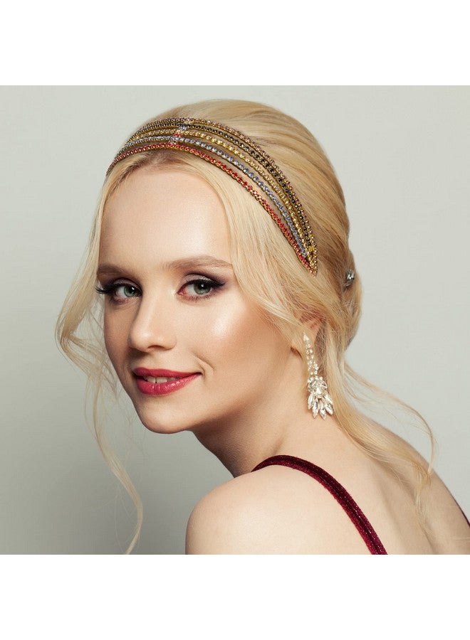 ANCIRS 2 Pack Multi Layered Elastic Headband For Women Adjustable Rhinestone Bridal Headpieces Stretchy Crystal Jewelry Hair Bands Accessories For Girls - Image 3