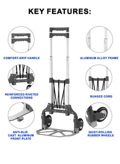 عربة شاحنة يدوية قابلة للطي، عربة دوللي شديدة التحمل مع مقبض متداخل، عجلات حبال مرنة، مثالية للتسوق في المنزل والمكتب والتسوق ونقل الأمتعة، سعة ألومنيوم متينة - pzsku/Z51BC6215779DB6EAF974Z/45/_/1697120370/bf945fc2-2516-4990-9197-a1b172755b2c