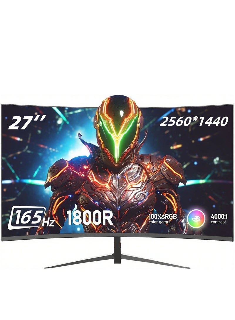 Ahuamty 27 inch Curved Gaming Monitor QHD 165hz Computer Monitors 2K(2560 * 1440)  1800R Display Screen Ultra-Thin Frameless 100% sRGB Suitable for games and office  - Image 1