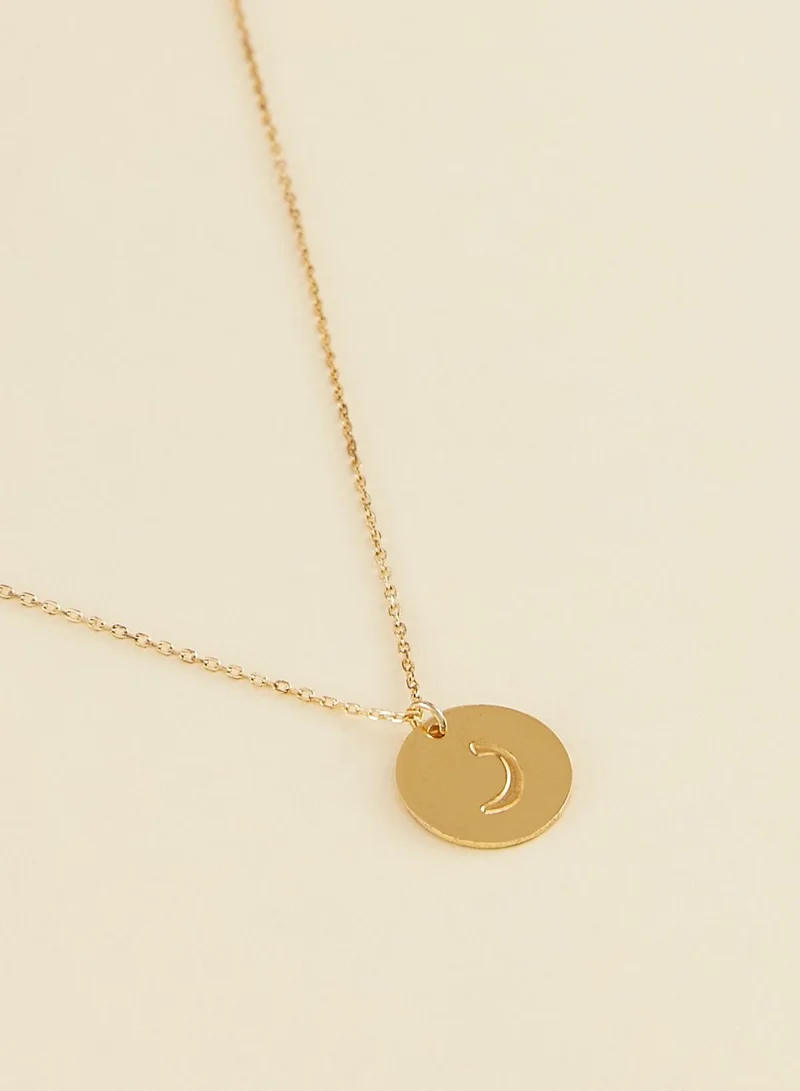 Khizana Arabic R Initial Gold Plated Disc Necklace