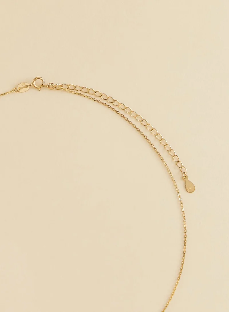 Khizana Arabic R Initial Gold Plated Disc Necklace