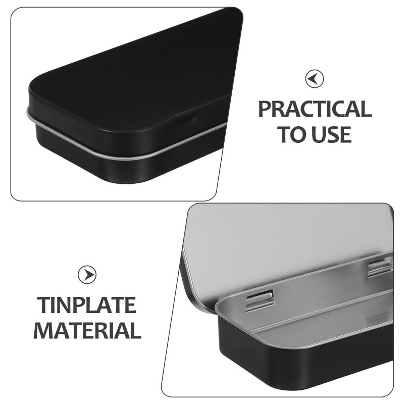 Hinged Tin Storage Box with Lid Mini Portable Metal Container for Jewelry Crafts Black - Image 4