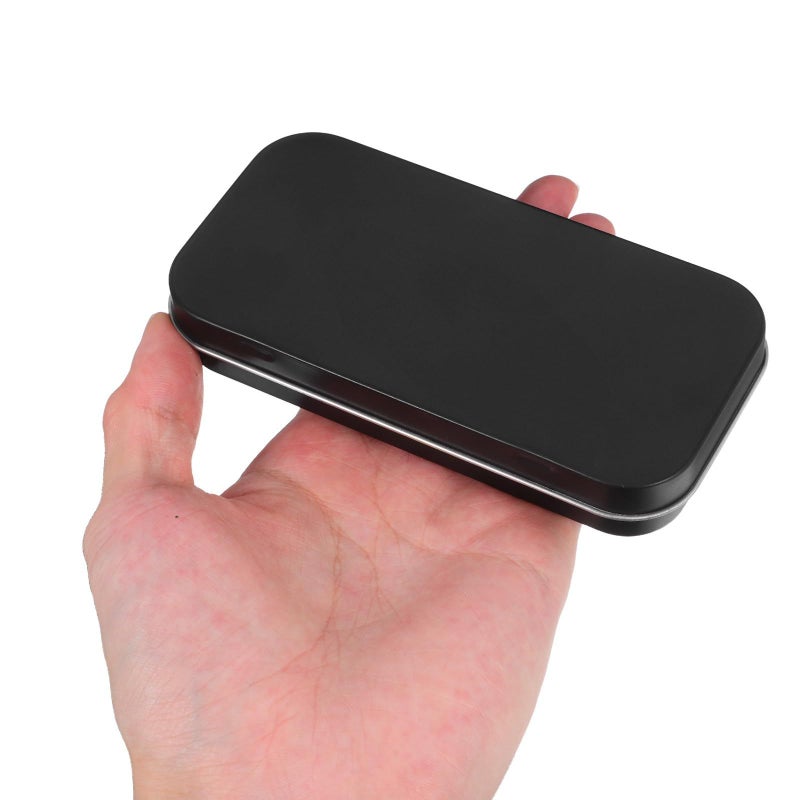 Hinged Tin Storage Box with Lid Mini Portable Metal Container for Jewelry Crafts Black - Image 5