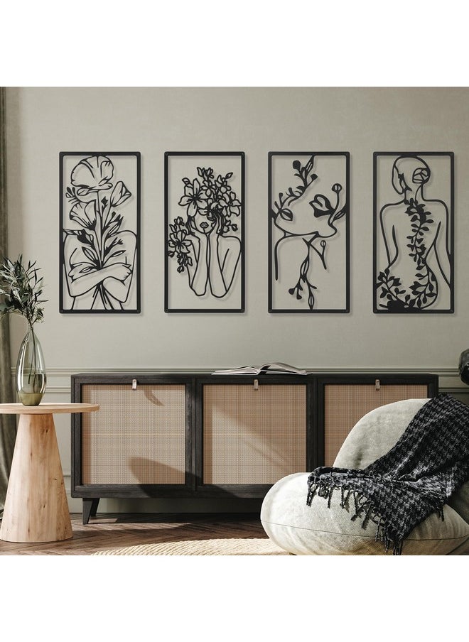 Cindeer - 4 Pcs Metal Minimalist Abstract Woman Wall Art Line Drawing Wall Art Decor Minimalist Single Line Art Female Home Hanging Wall Art Decor For Bedroom Kitchen Bathroom Living Room (Black, Fresh) - Image 1