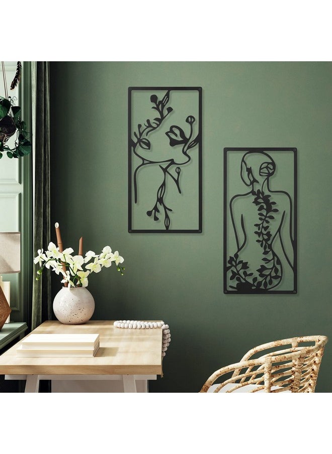 Cindeer - 4 Pcs Metal Minimalist Abstract Woman Wall Art Line Drawing Wall Art Decor Minimalist Single Line Art Female Home Hanging Wall Art Decor For Bedroom Kitchen Bathroom Living Room (Black, Fresh) - Image 1