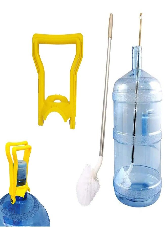 PUTHAK 1pc, Long-Handled 360° Rotating Water Bottle Cleaning Brush with 1pc Heavy-Duty Water Bottle Lifter Easy Carry Handle, Combo of 2 (Note: Bottle Not Included) - Image 1