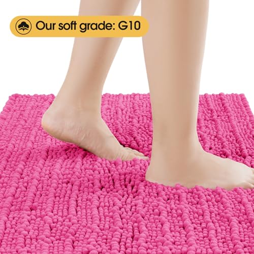 ACCUMTEK Upgrade Extra Large Shiny Pink Bathroom Rug Set 3 Pieces Ultra Soft, Thick Absorbent Bath Mats, Non Slip Chenille Toilet Mat for Bathroom, Bedroom, Kitchen - Image 2