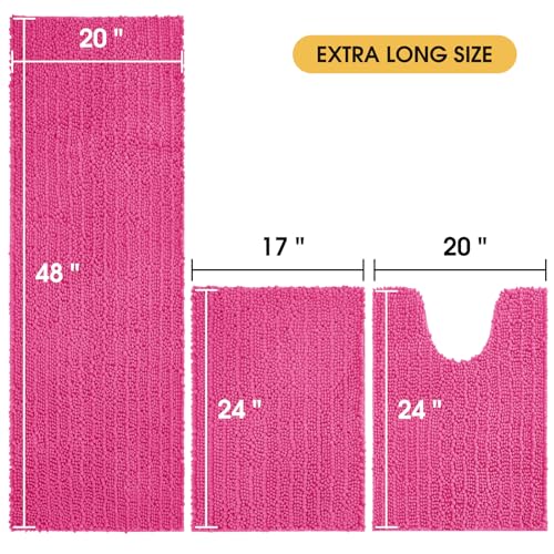 ACCUMTEK Upgrade Extra Large Shiny Pink Bathroom Rug Set 3 Pieces Ultra Soft, Thick Absorbent Bath Mats, Non Slip Chenille Toilet Mat for Bathroom, Bedroom, Kitchen - Image 5