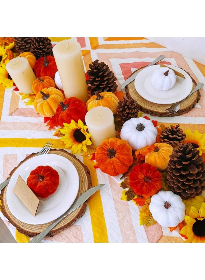 Winlyn Set of 16 Assorted Faux Small Rustic Harvest Decorative Pumpkins Velvet Fabric Foam Pumpkins in Rust Orange White for Farmhouse Fall Wedding Thanksgiving Centerpiece Table Mantel Décor - Image 4