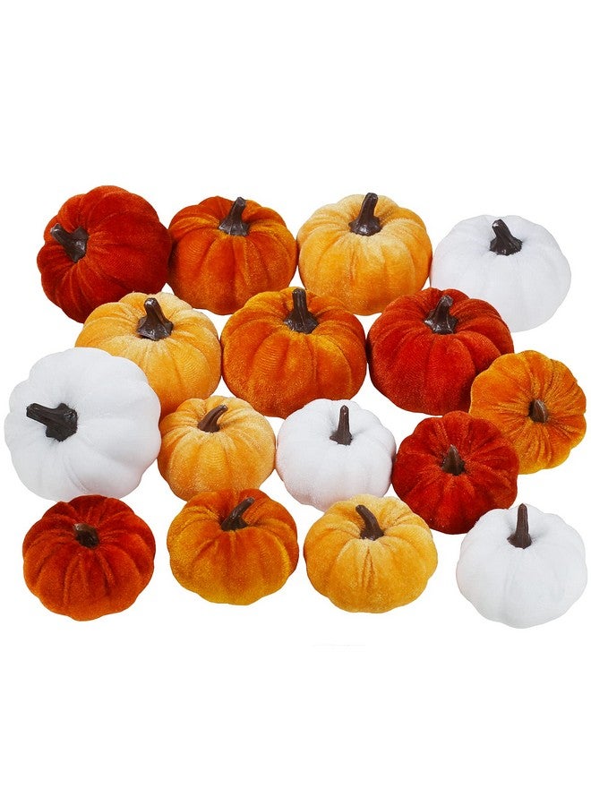 Winlyn Set of 16 Assorted Faux Small Rustic Harvest Decorative Pumpkins Velvet Fabric Foam Pumpkins in Rust Orange White for Farmhouse Fall Wedding Thanksgiving Centerpiece Table Mantel Décor - Image 2
