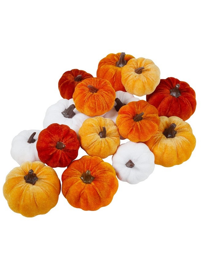 Winlyn Set of 16 Assorted Faux Small Rustic Harvest Decorative Pumpkins Velvet Fabric Foam Pumpkins in Rust Orange White for Farmhouse Fall Wedding Thanksgiving Centerpiece Table Mantel Décor - Image 1
