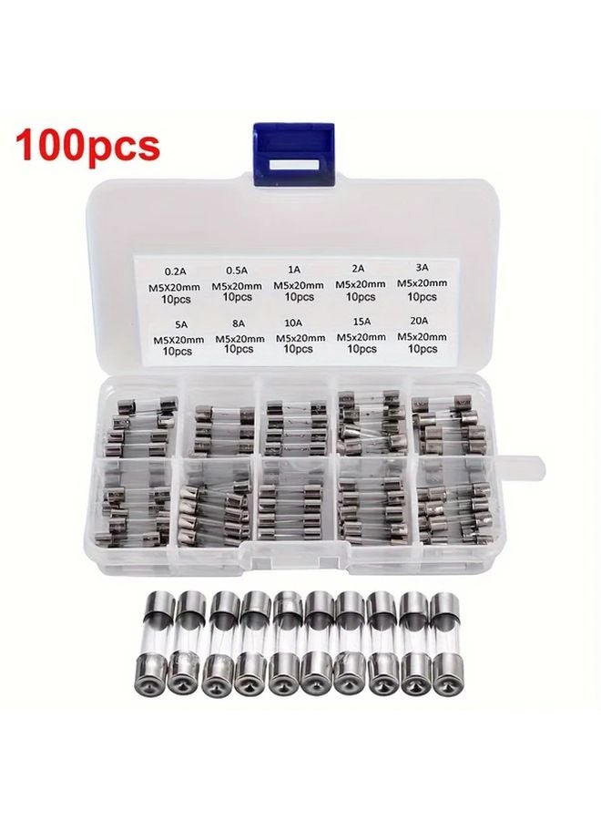 100pcs 5x20mm Glass Fuse Kit 0 2A To 20A Amp With Metal Storage Box Circuit Protection - Image 2