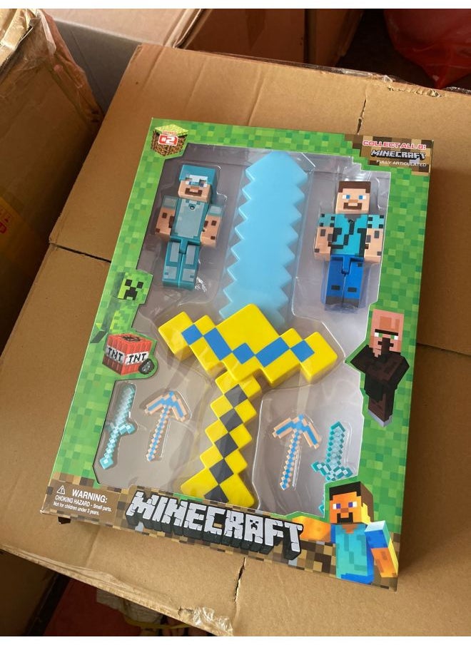 Minecraft Game Torch Lamp Mineral Color Changing Led Atmosphere Night Light Decoration Gift Small Size-Color:Boxed Blue Sword Character Set  - Image 1