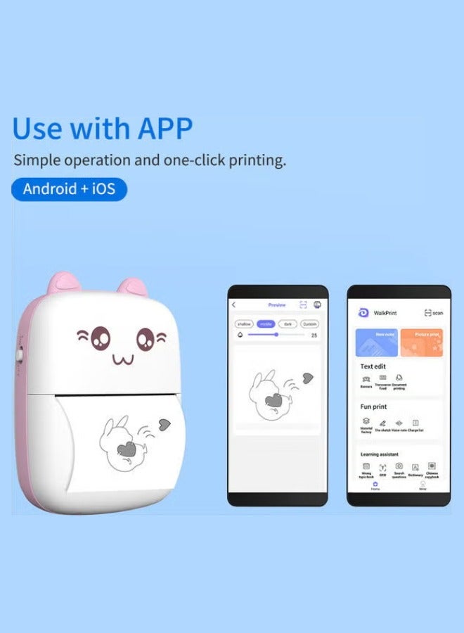 Mini Bluetooth Thermal Printer - Portable Sticker & Label Printer for iOS/Android | Inkless, USB Rechargeable - Pink  - Image 5
