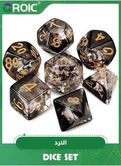 GROIC 7Pcs Polyhedral Dice Set, DND Dice Kit for Table Board Roll Playing Games Dungeons and Dragons RPG MTG Role Playing Table Games (Transparent + Black Cloud)  - Image 1