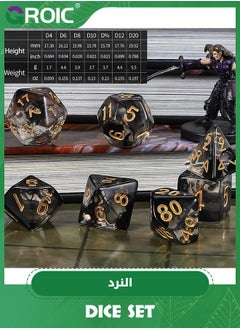 GROIC 7Pcs Polyhedral Dice Set, DND Dice Kit for Table Board Roll Playing Games Dungeons and Dragons RPG MTG Role Playing Table Games (Transparent + Black Cloud)  - Image 4