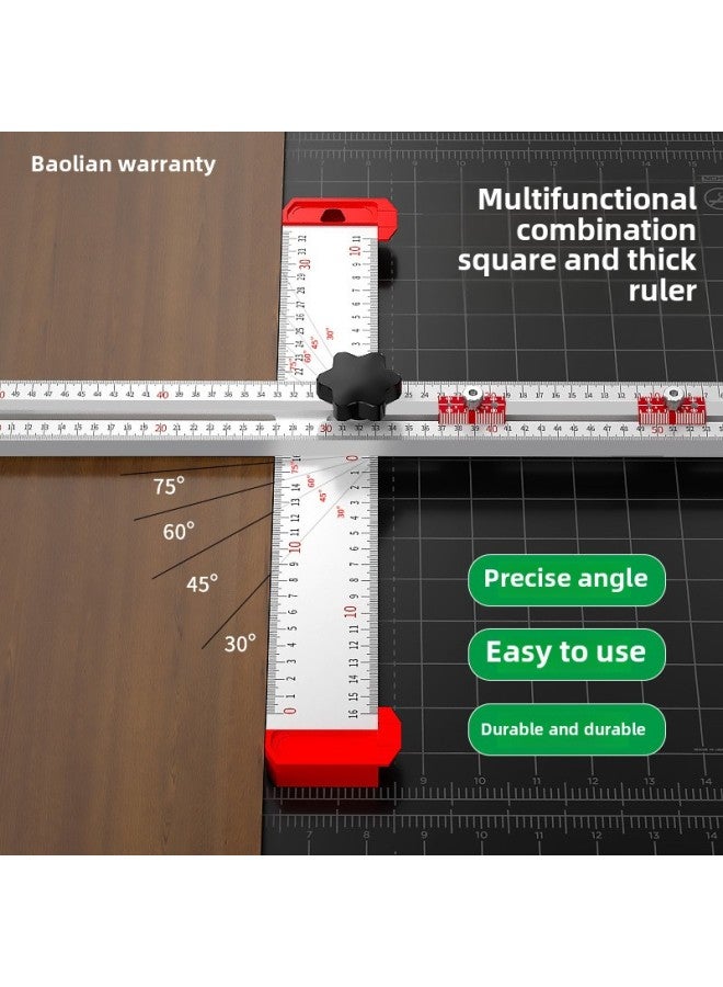 Woodworking Combination T-shaped Ruler Angle Ruler 90 Degree Ruler Aluminum Alloy Multi-function Ruler Positioning Sliding Measuring Ruler-Model:120cm Vacuum Titanium Plating/laser Scale  - Image 2