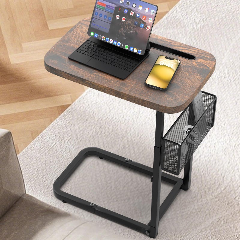 HighGrade TV Tray Table with Large Tabletop Adjustable Couch Table with Storage Baskets Strong Metal Frame Tv Dinner Tray Table for TV Watching Meals Snacks Brown 1693inch x 126inch
