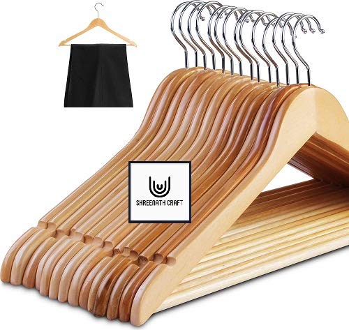 shreenath craft Holder Indias First Unique Design Wooden Hanger for Clothes Wardrobe Sarees Pants Scarfs and Other Clothes Locking Bar Hanger Set of 6 - Image 2